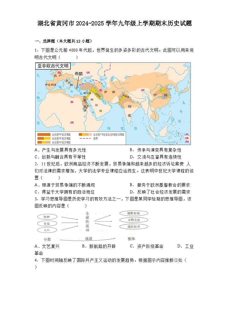 湖北省黄冈市2024-2025学年九年级上学期期末历史试题（解析版）第1页