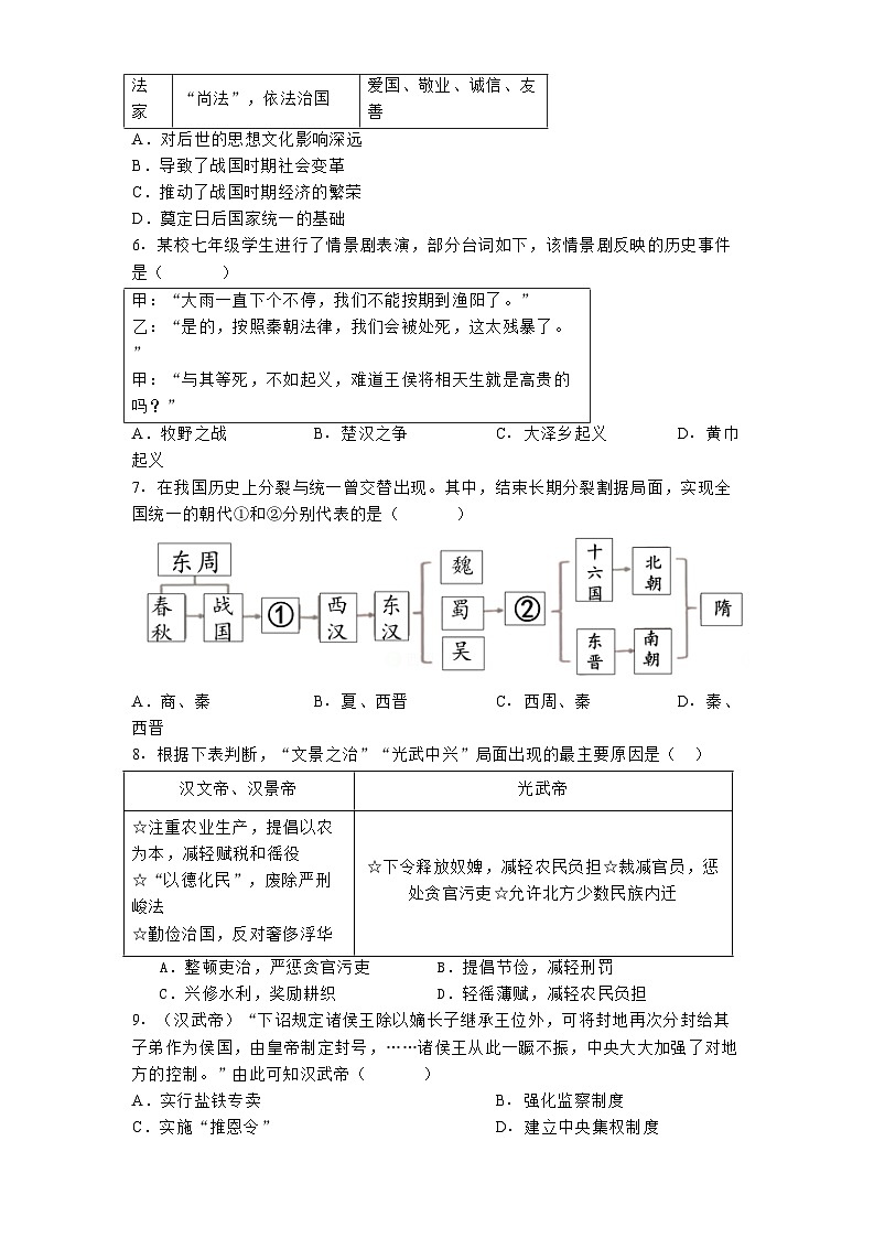 陕西省西安市铁一中学2024-2025学年七年级上学期期末历史试题第2页