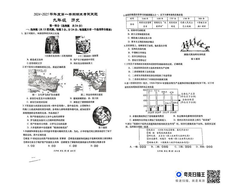 陕西省西安市高新第一中学2024-2025学年九年级上学期期末历史试题第1页