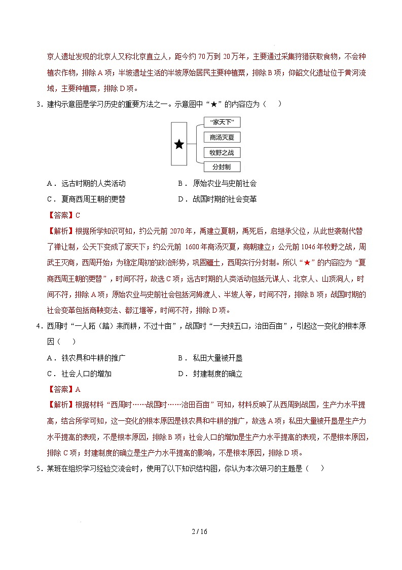 【开学摸底考】2024-2025学年春季期七年级历史开学摸底考（广州专用）（全解全析）第2页