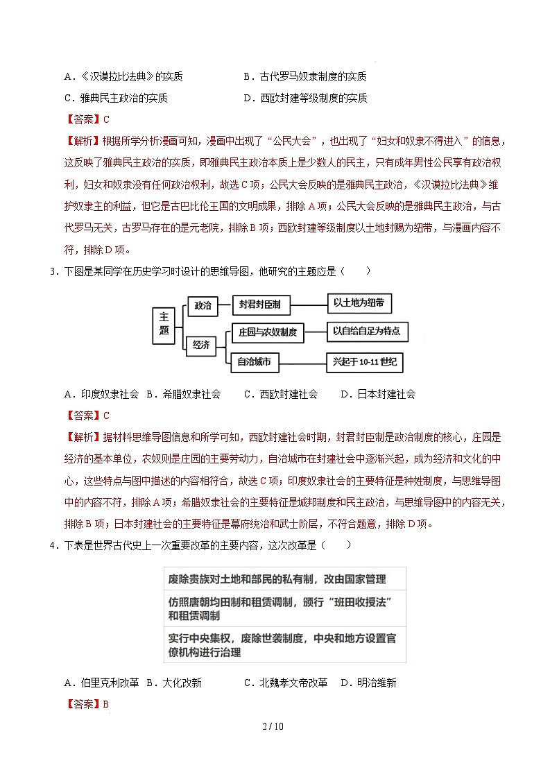 九年级历史开学摸底考（湖北专用）（全解全析）第2页