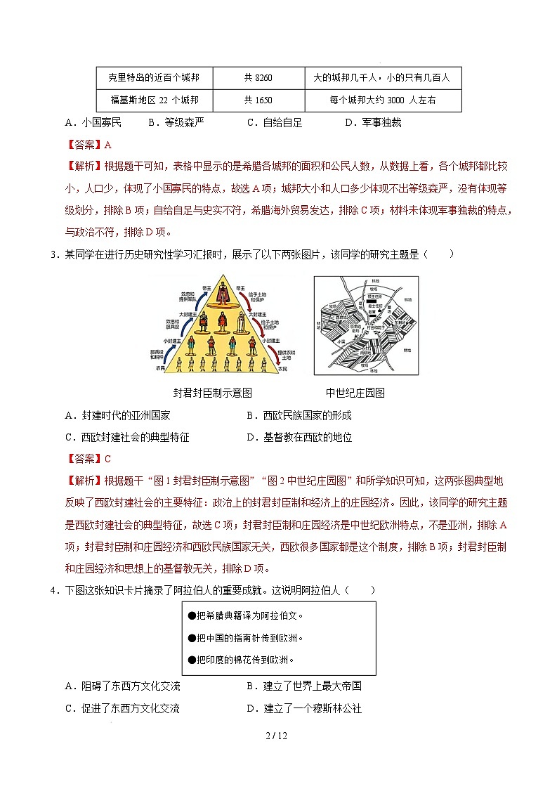 九年级历史开学摸底考（湖北武汉专用）（全解全析）第2页