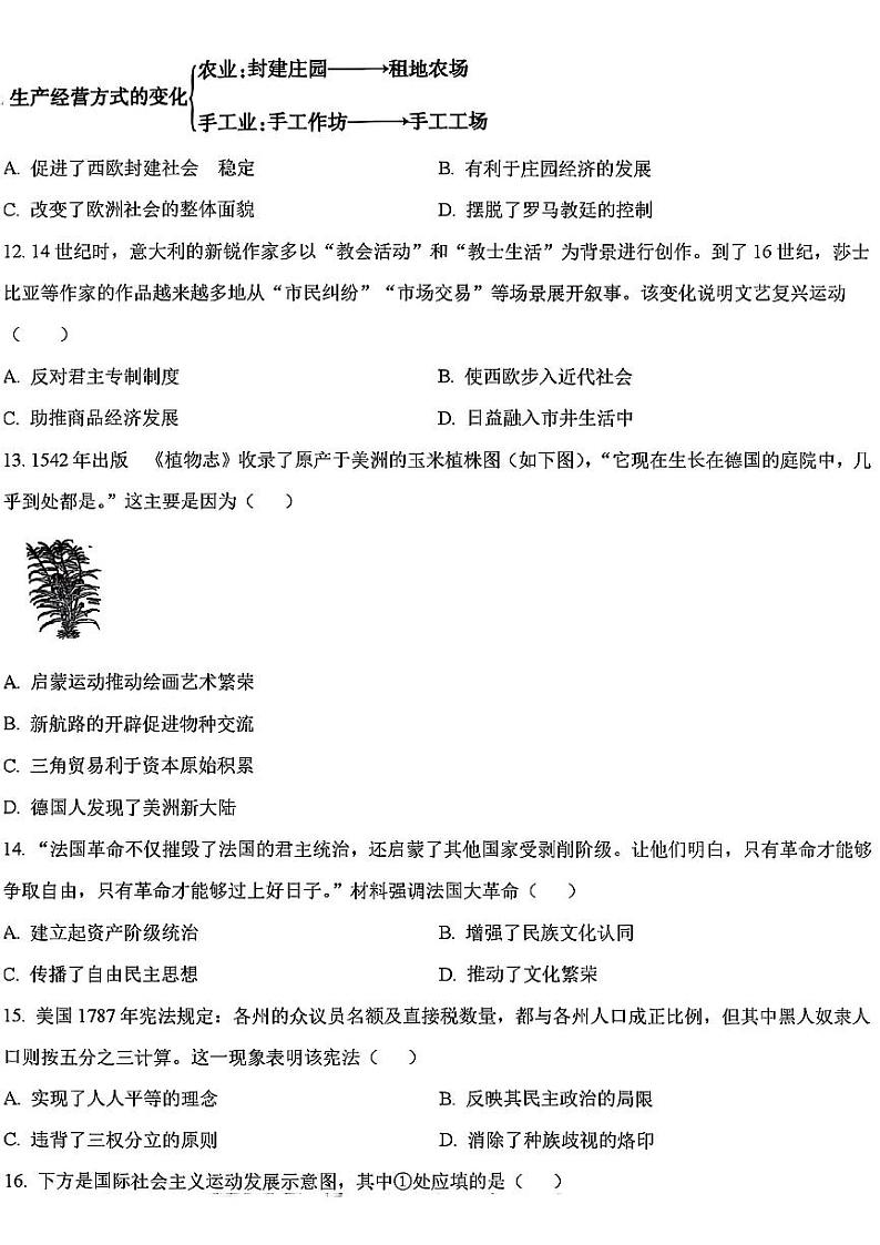 许昌市2024-2025九年级上学期期末历史试卷及答案第3页