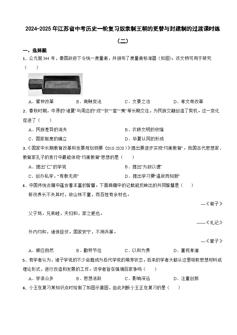 2024-2025年江苏省中考历史一轮复习奴隶制王朝的更替与封建制的过渡课时练（二）第1页