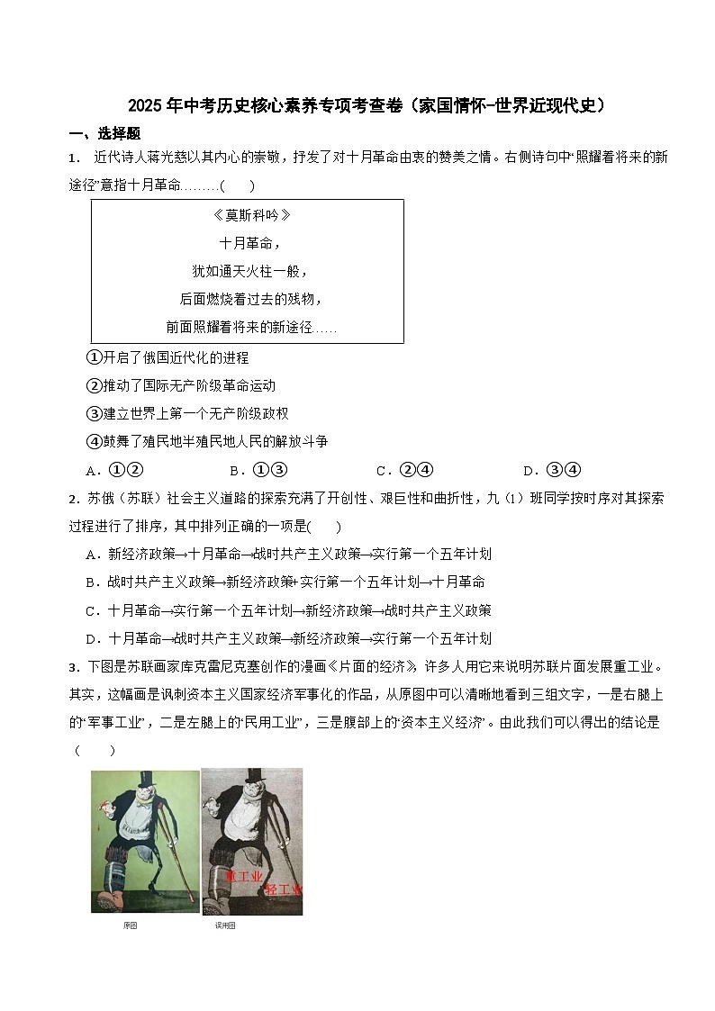 2025年中考历史核心素养专项考查卷（家国情怀-世界近现代史）第1页