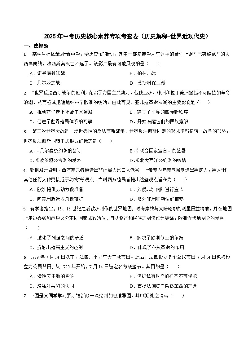 2025年中考历史核心素养专项考查卷（历史解释-世界近现代史）第1页