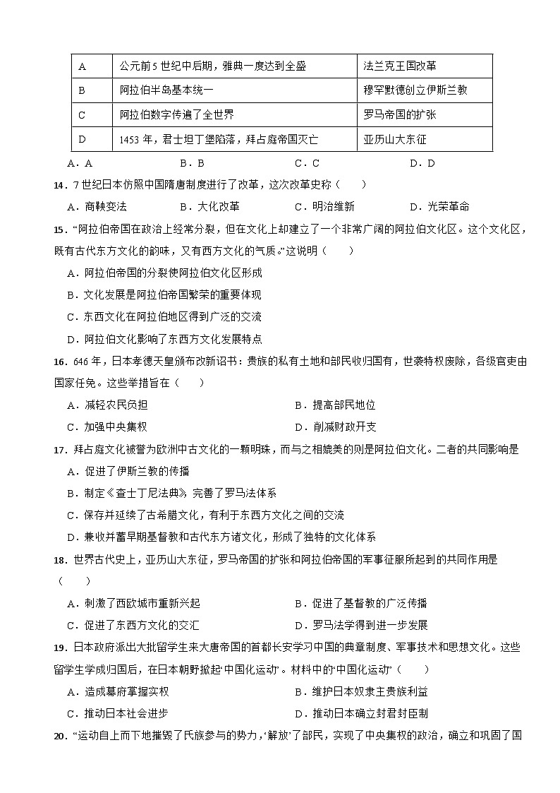 2024-2025年四川省中考历史一轮复习之经典好题单元练（二十五）——封建时代的亚洲国家第3页