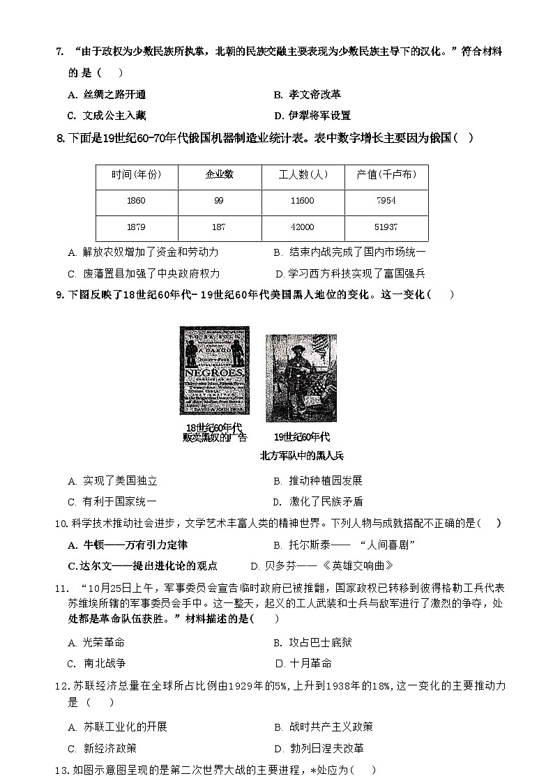 宿迁市钟吾初中2024-2025学年上学期九年级期末考试历史试卷第3页