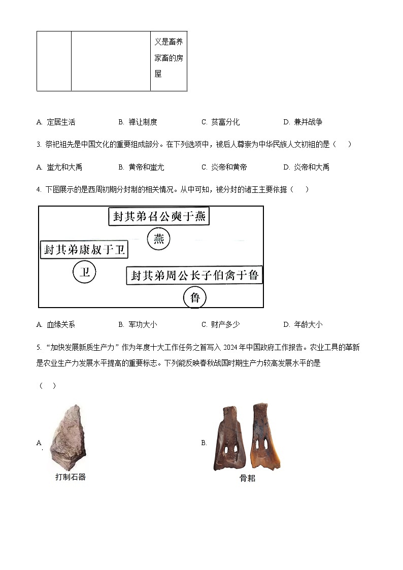 安徽省安庆市2024-2025学年七年级上学期期末历史试题（含答案）第2页