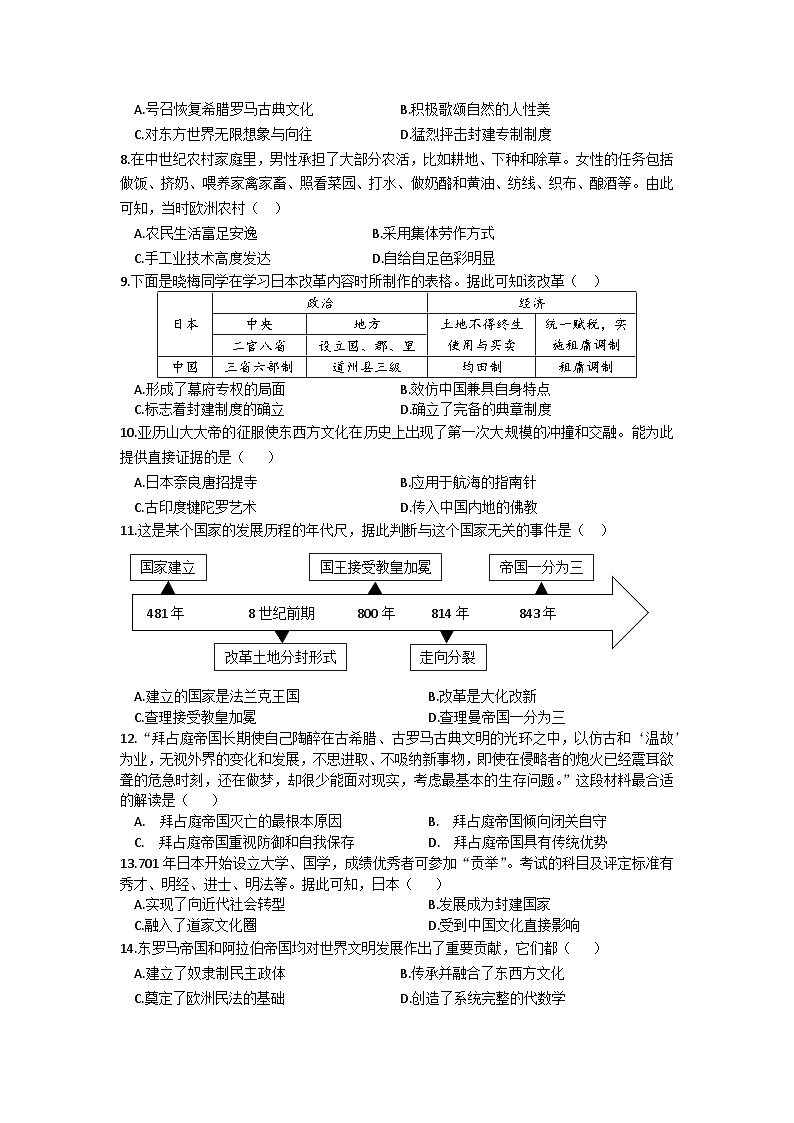 安徽省亳州市涡阳县王元中学2024-2025学年第一学期1月九年级期末历史试题（文字版，含答案）第2页