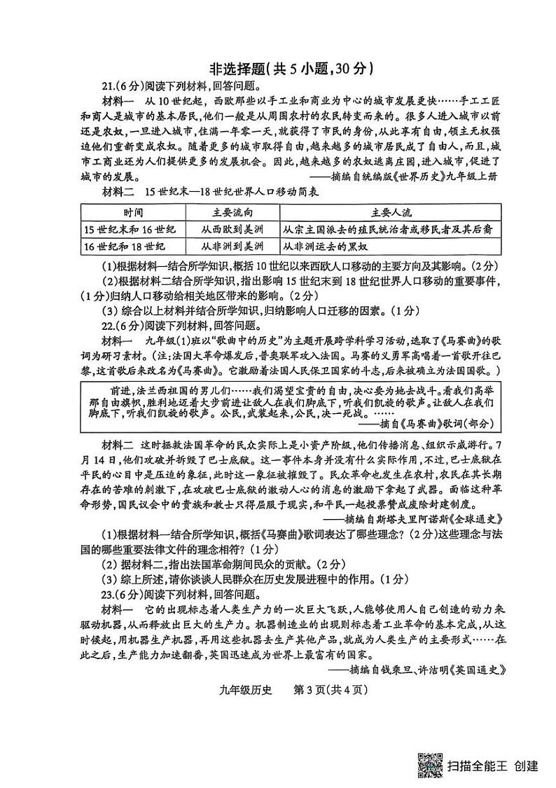 河南省焦作市温县2024-2025学年九年级上学期1月期末历史试题第3页