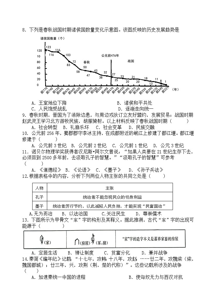 福建省厦门市湖滨中学2024-2025学年七年级上学期期末考试历史试题第2页