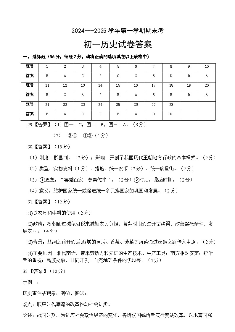 24-25上期末初一历史答案第1页