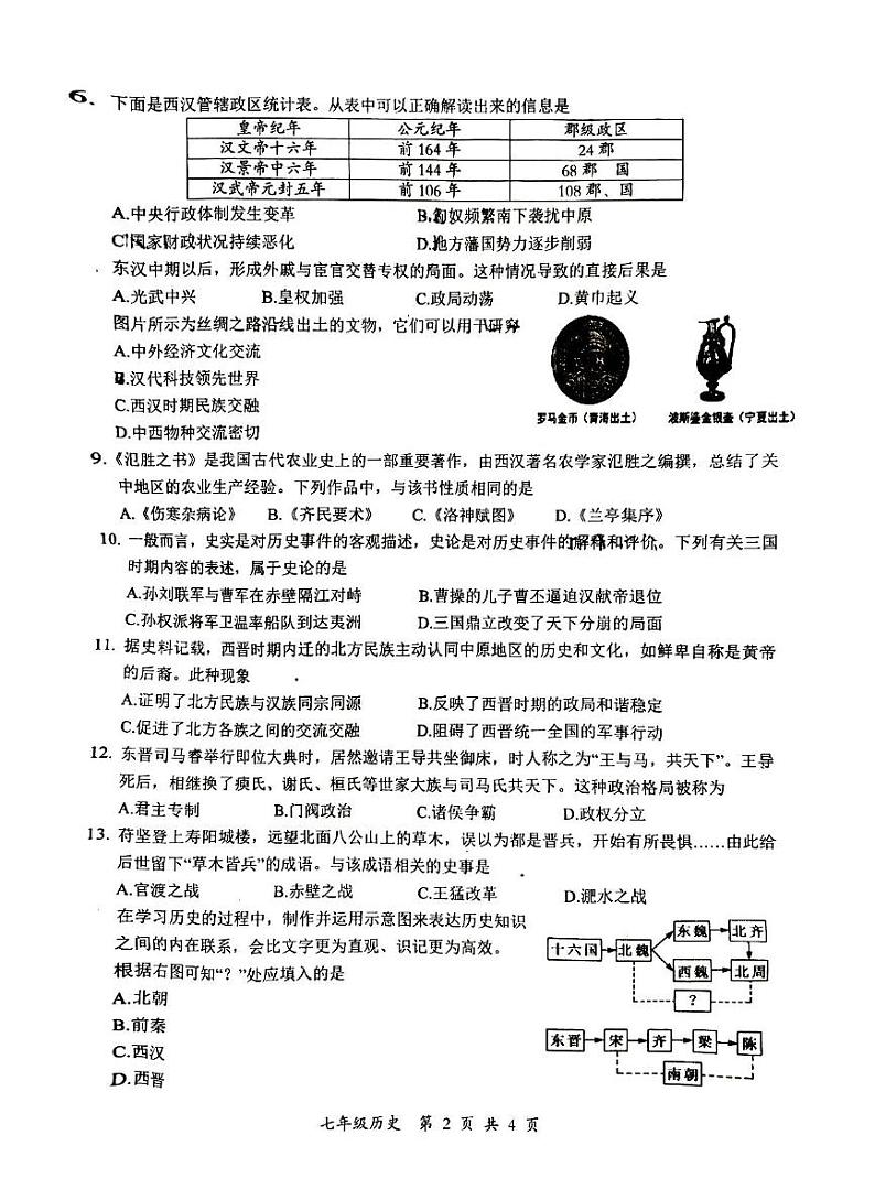 湖北省武汉市东新区2024-2025学年部编版七年级上学期1月期末历史试题第2页