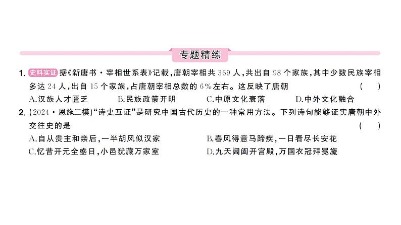 初中历史新人教版七年级下册期末大概念三 民族交往与对外关系作业课件2025春第7页