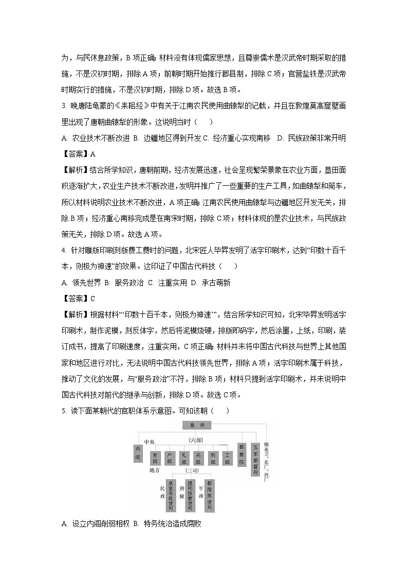 2023~2024学年山东省潍坊市寿光市下学期九年级中考二模历史试卷（解析版）第2页