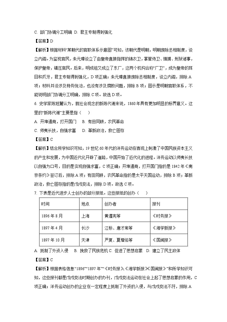 2023~2024学年山东省潍坊市寿光市下学期九年级中考二模历史试卷（解析版）第3页