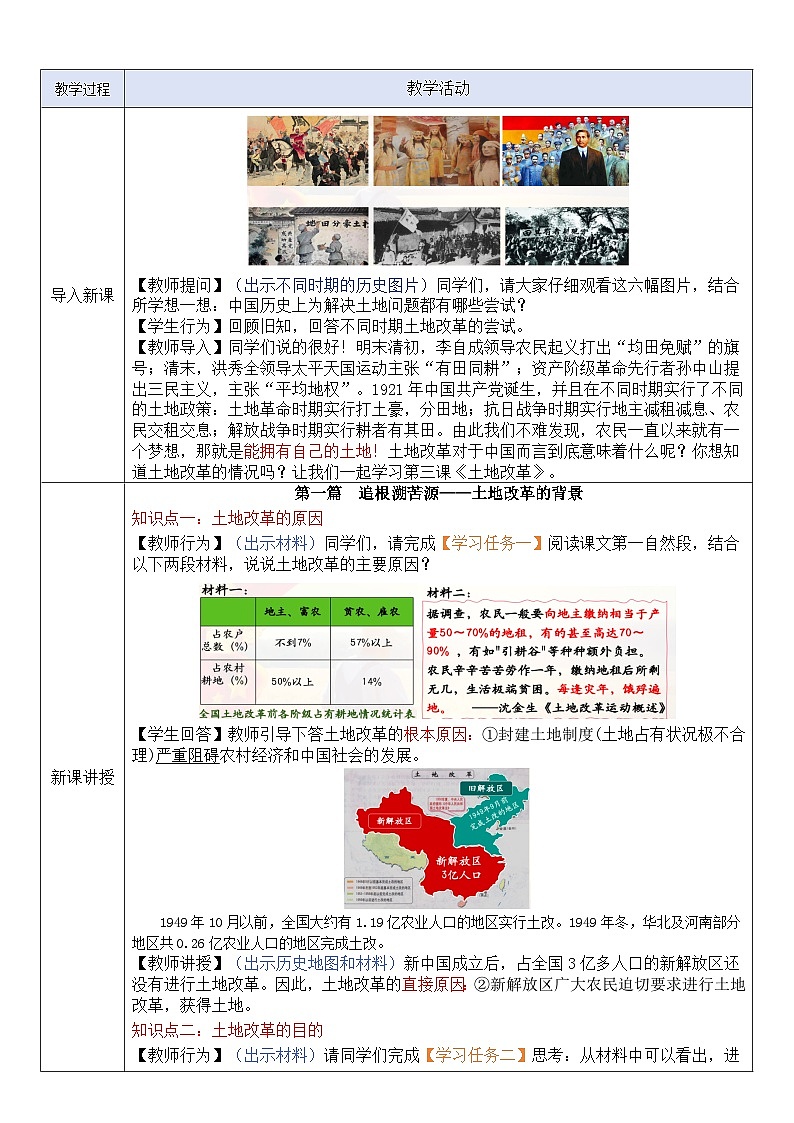 人教版初中历史八年级下册 第3课 土地改革 （教案）第2页