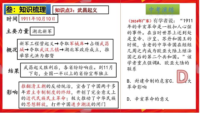 2025中考历史一轮复习：主题10  资产阶级民主革命与中华民国的建立 课件（核心素养+跨学科融合）第7页