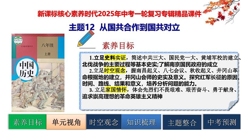 2025中考历史一轮复习：主题12  从国共合作到国共对立 课件（核心素养时代）第1页