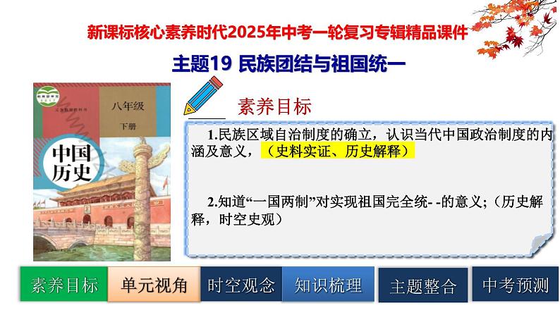 2025中考历史一轮复习：主题19 民族团结与祖国统一 课件（核心素养时代）第1页