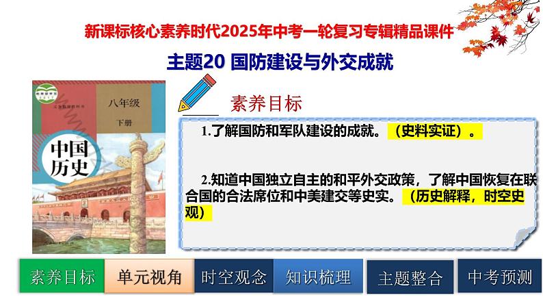 2025中考历史一轮复习：主题20 国防建设与外交成就 课件（核心素养时代）第1页