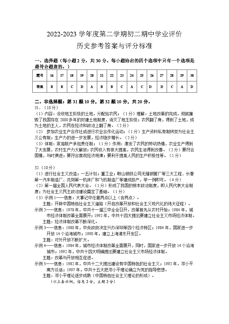 2022-2023学年度第二学期初二期中学业评价第1页