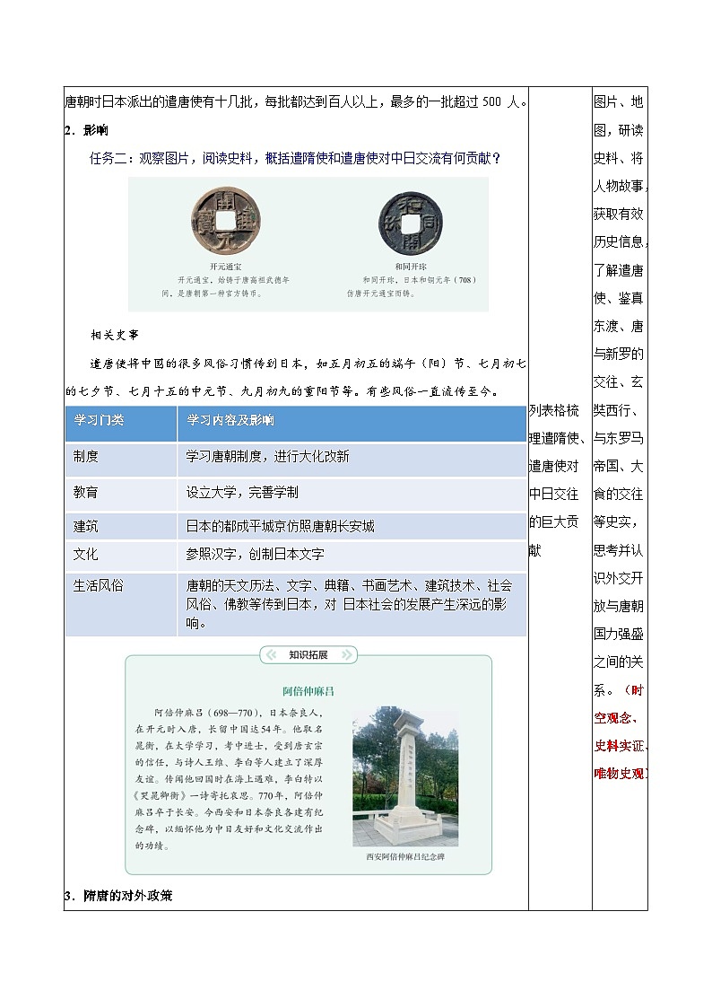 第6课 隋唐时期的中外文化交流（教学设计）第3页