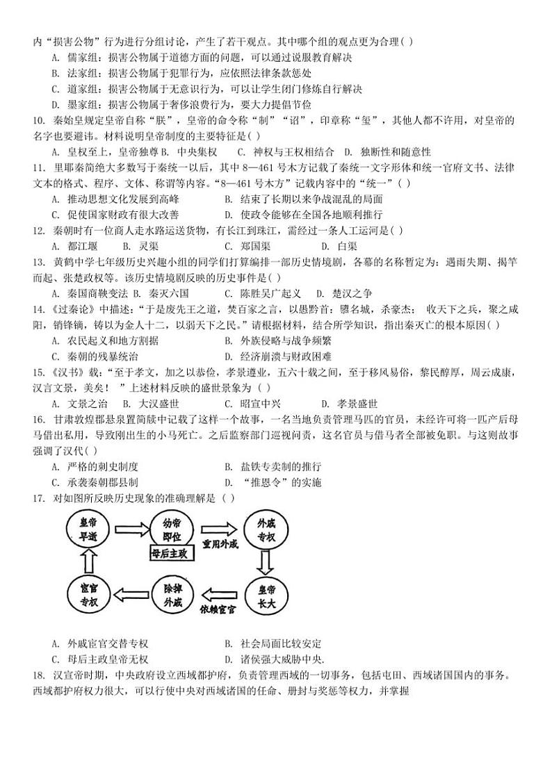 2024～2025学年甘肃省兰州市第三十五中学七年级上期末考试历史试卷(含答案)第2页