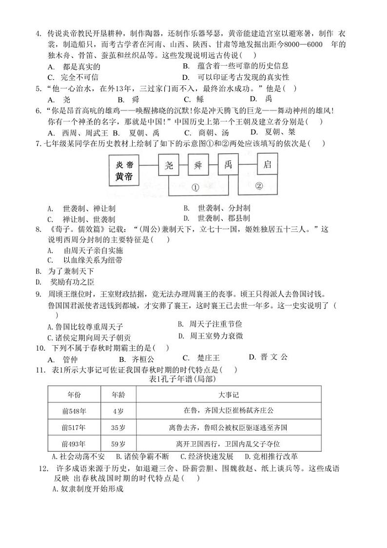 2024～2025学年广东省肇庆市封开县七年级上1月期末历史试卷(含答案)第2页