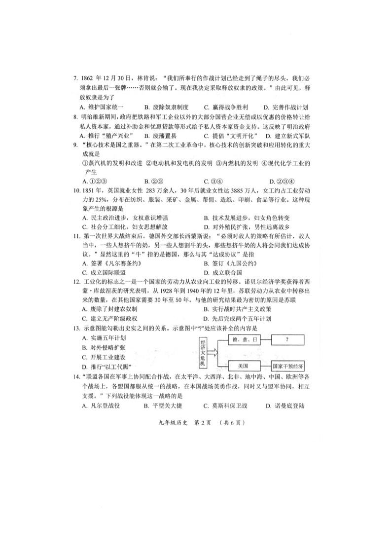 山西省忻州地区2024-2025学年九年级上学期期末考试历史试题第2页