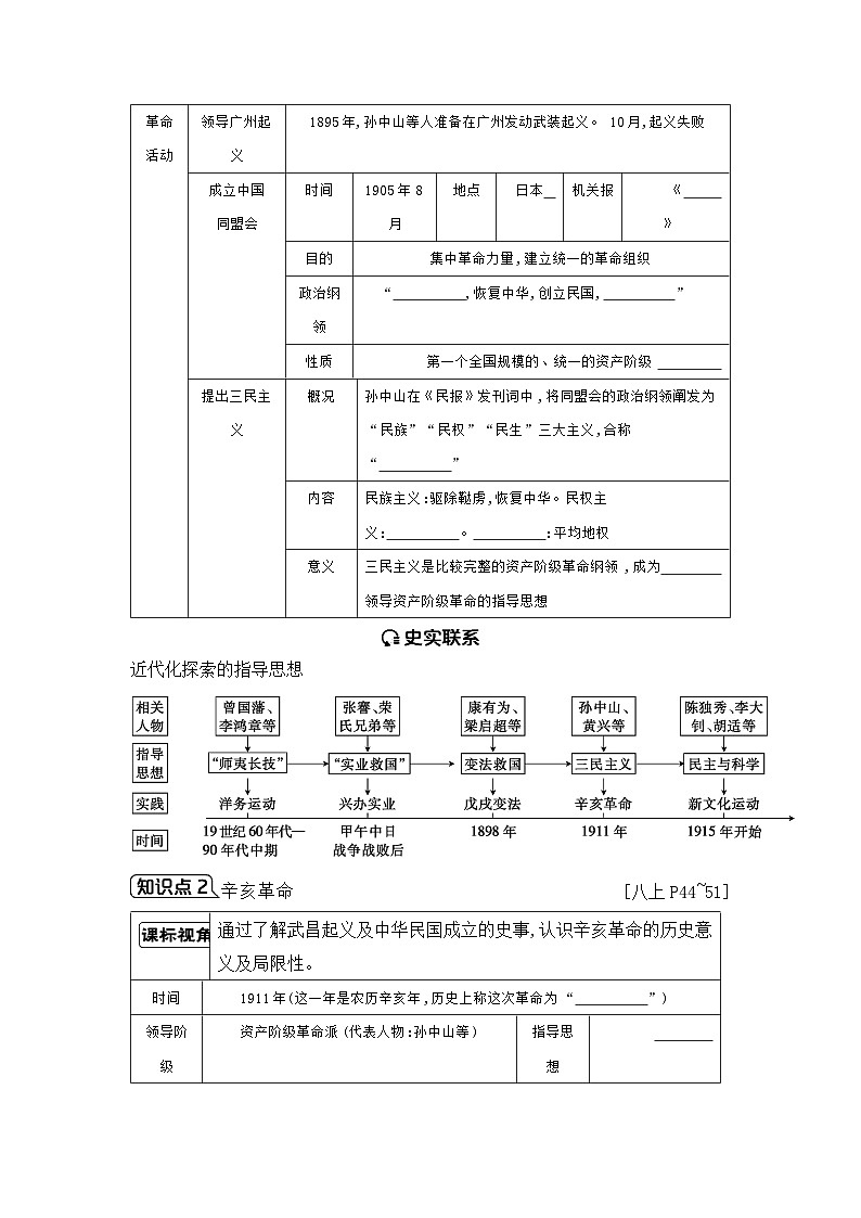 第三单元 资产阶级民主革命与中华民国的建立学案 （含答案）2025年陕西省中考历史一轮专题复习第3页