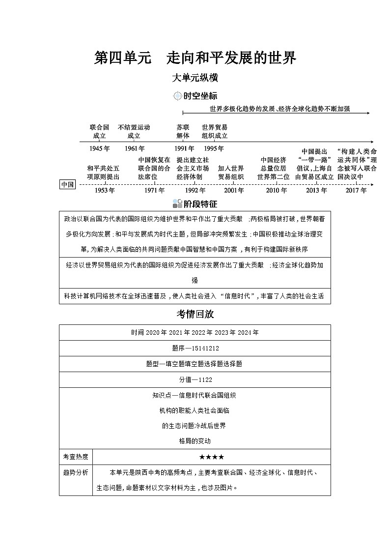 第四单元 走向和平发展的世界学案 （含答案）2025年陕西省中考历史一轮专题复习第1页