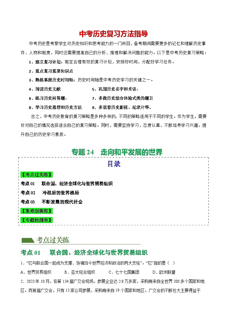 （练习）专题26 走向和平发展的世界（原卷版）第1页