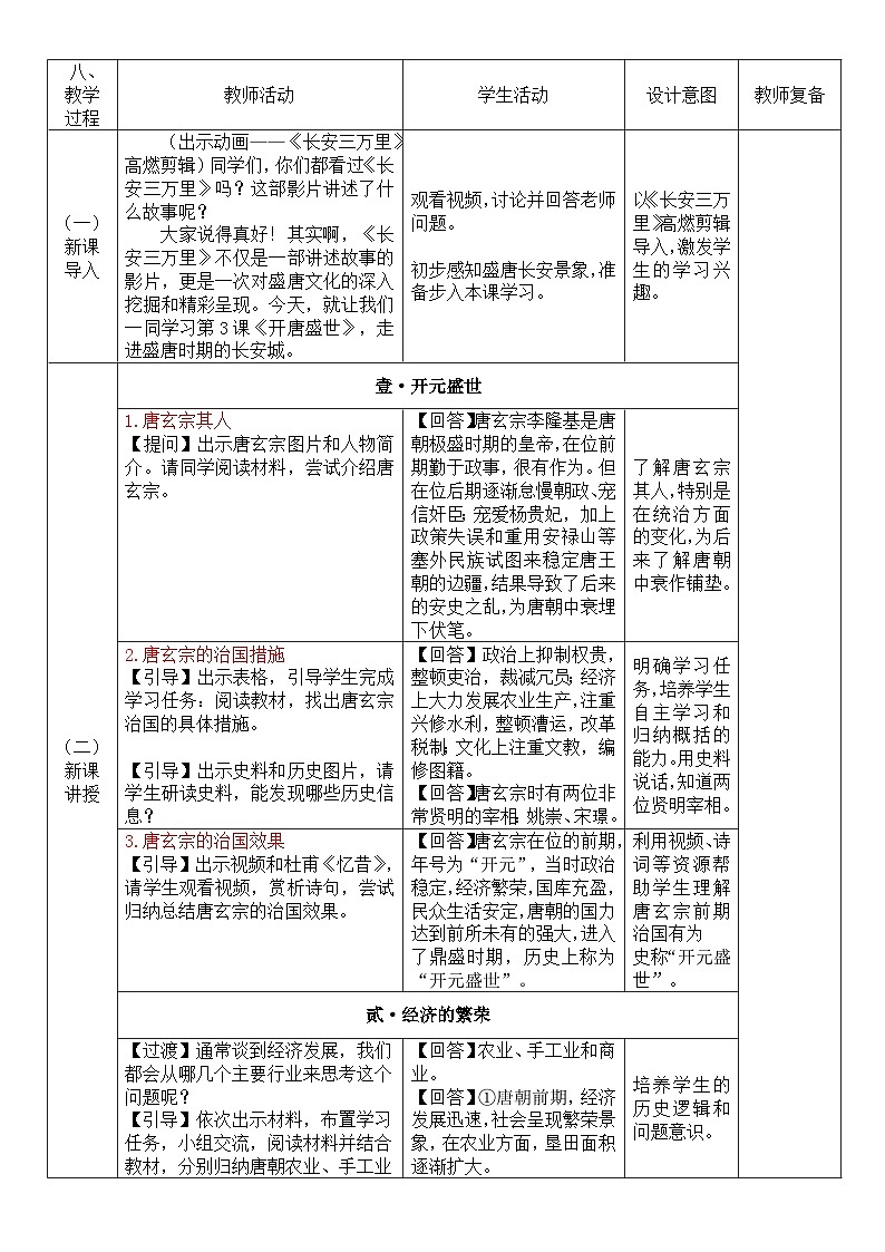 新人教版初中历史七年级下册 第3课  开元盛世（教案）第2页