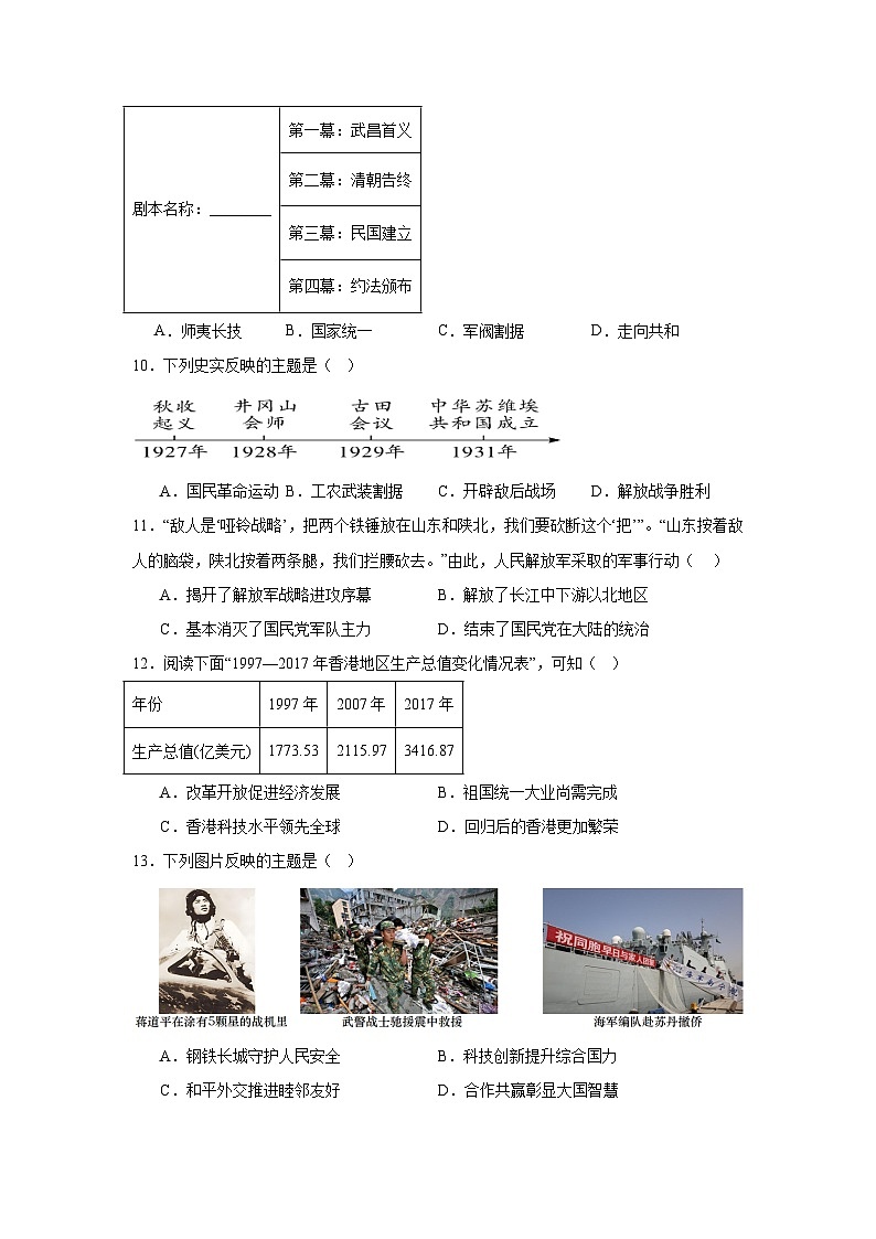 河南省初中历史中考模拟试卷（三）(含答案)第3页