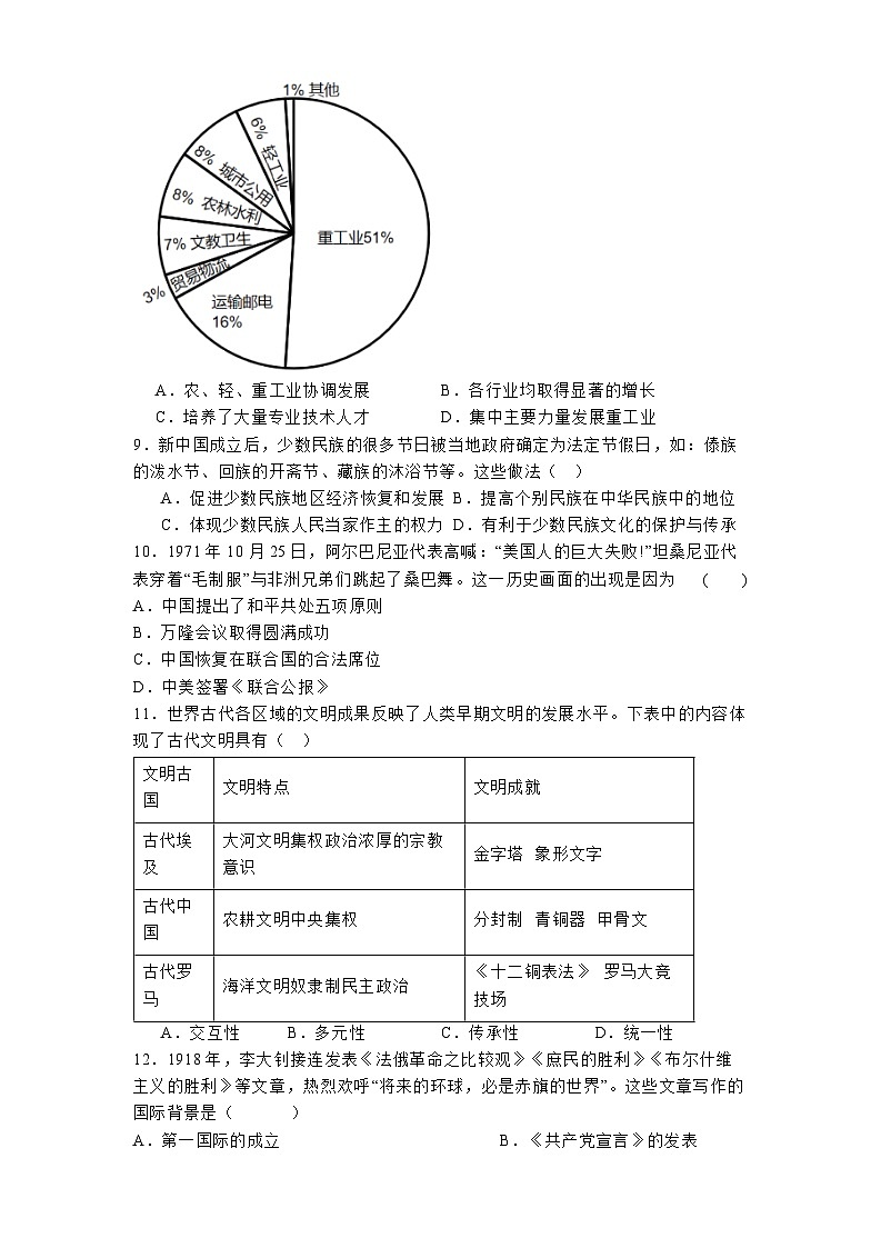 山西大学附属中学校2024-2025学年九年级下学期开学考试 历史试题（含解析）第3页