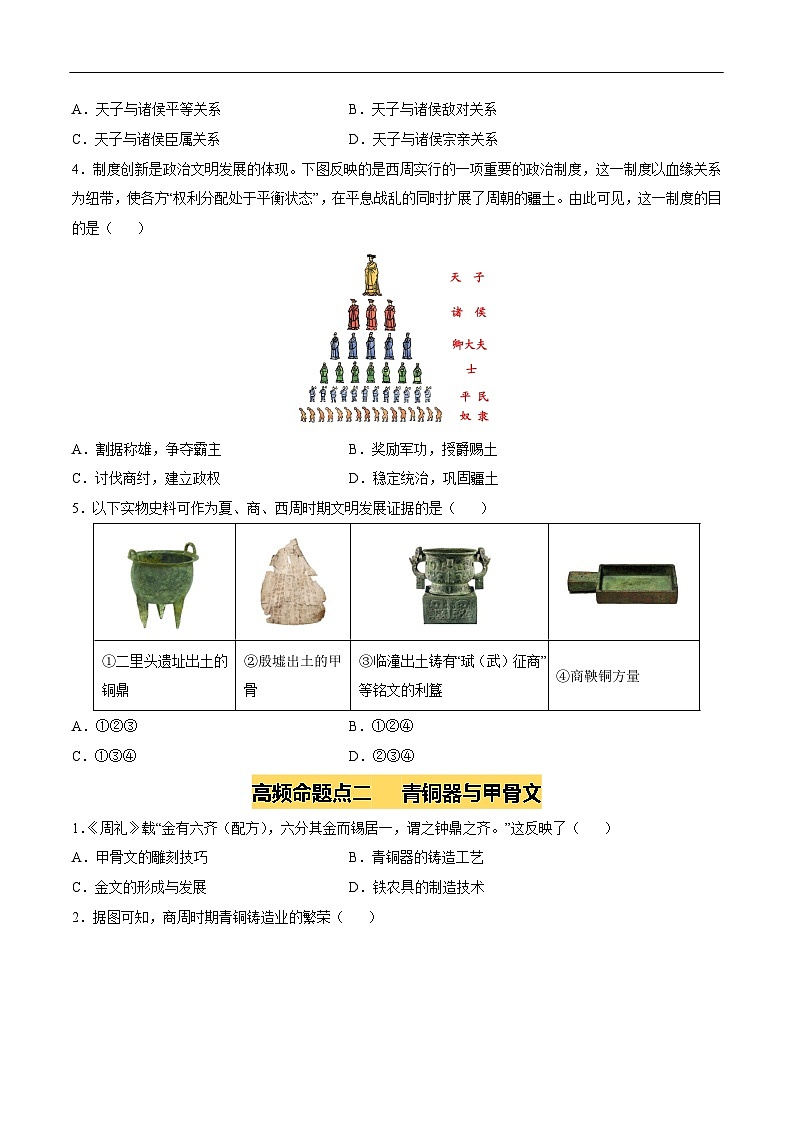 2025年中考历史一轮复习 专题02 夏商周时期：早期国家与社会变革（练习）（原卷版）第2页