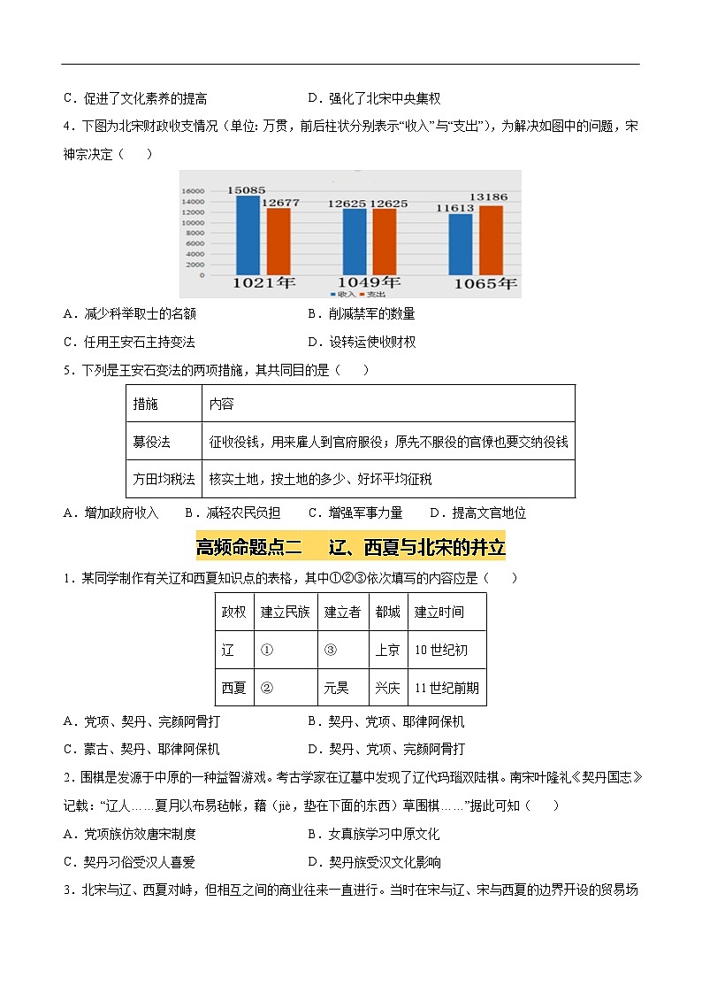 2025年中考历史一轮复习 专题06 辽宋夏金元时期：民族关系发展和社会变化（练习）（原卷版）第2页