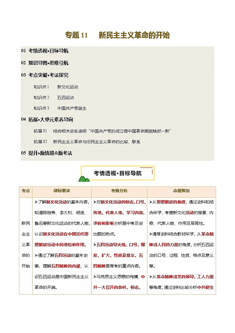 2025年中考历史一轮复习 专题11 新民主主义革命的开始（讲义）（原卷版）第1页