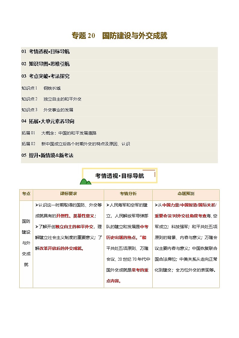 2025年中考历史一轮复习 专题20 国防建设与外交成就（讲义）（原卷版）第1页