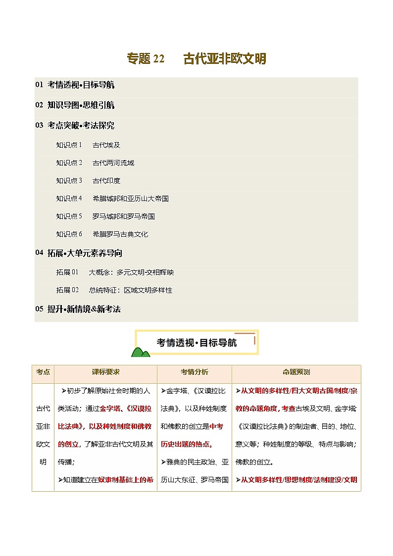 2025年中考历史一轮复习 专题22 古代亚非欧文明（讲义）（原卷版）第1页