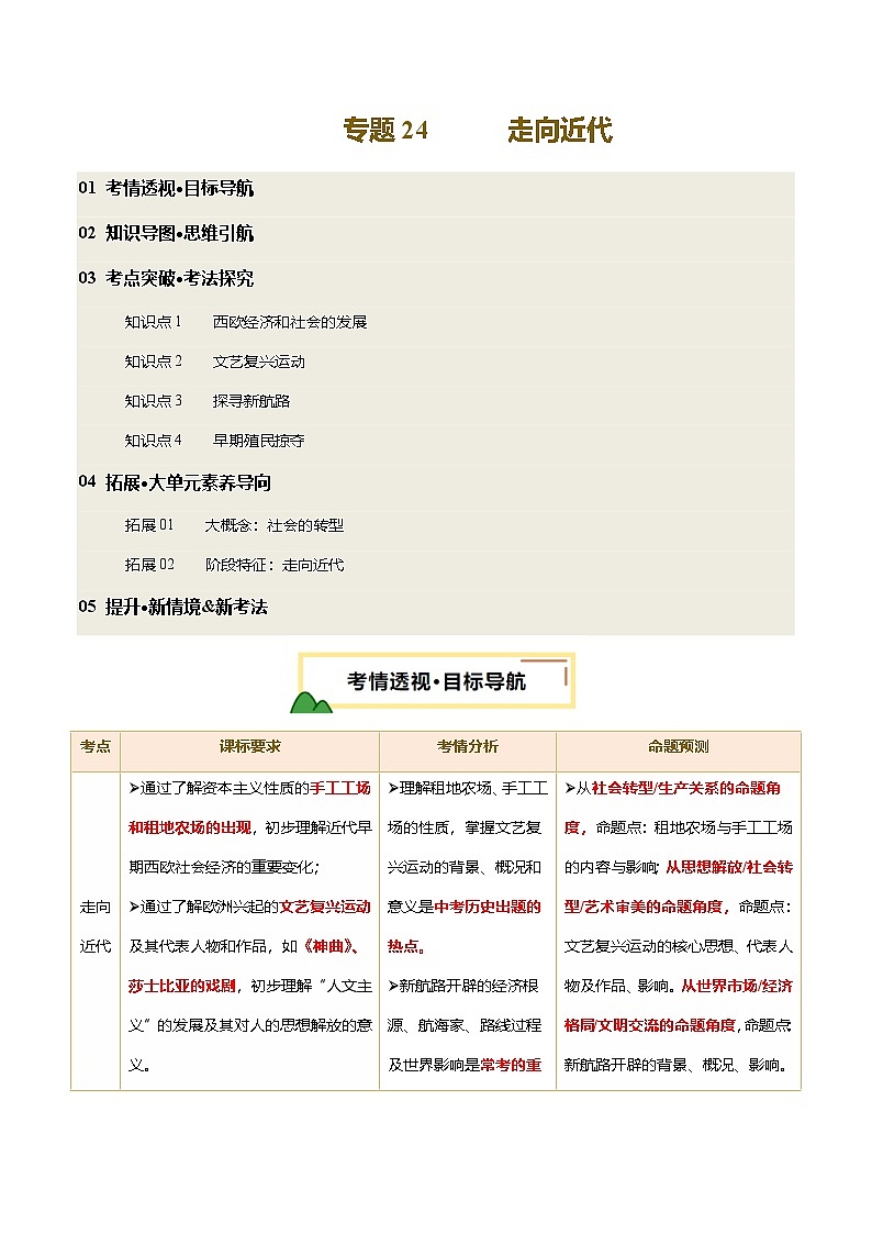 2025年中考历史一轮复习 专题24 走向近代（讲义）（解析版）第1页