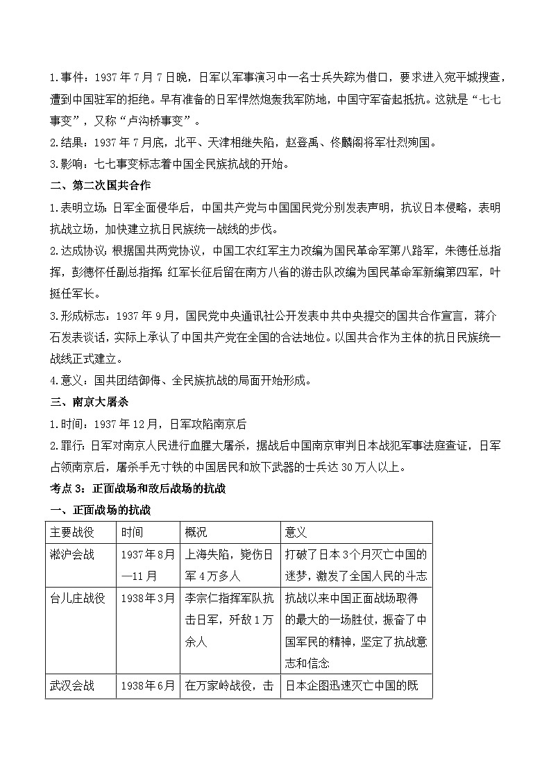 专题一0三 中华民族的抗日战争   2025年中考历史一轮复习学案（含答案解析）第3页