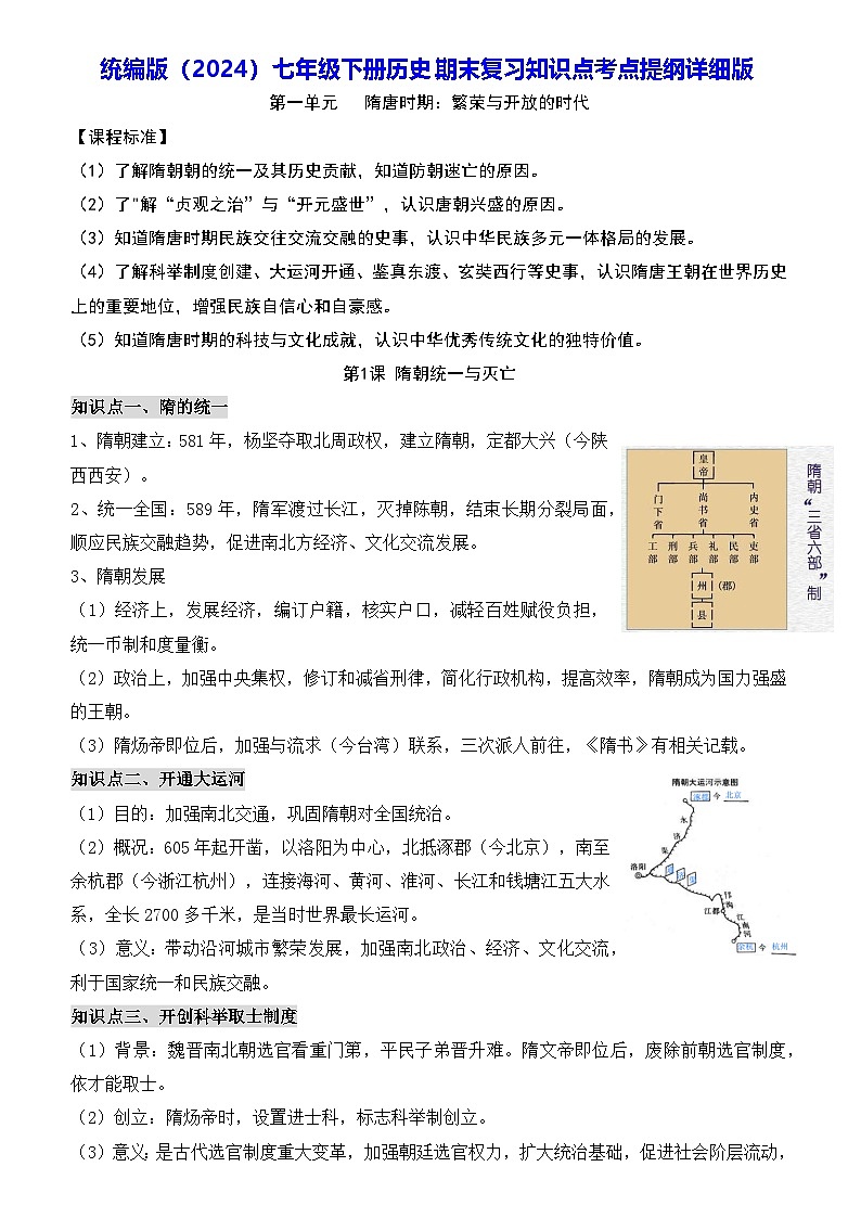 统编版（2024）七年级下册历史期末复习知识点考点提纲详细版第1页