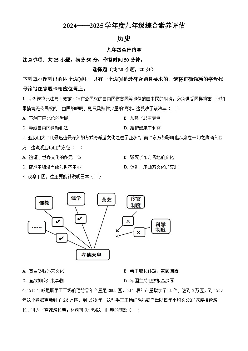 河南省开封市杞县2024-2025学年九年级下学期第一次月考历史试题（原卷版+解析版）第1页