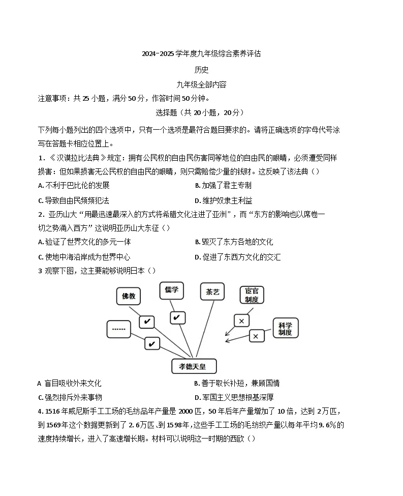 河南省开封市杞县2024-2025学年九年级下学期第一次月考历史试题第1页