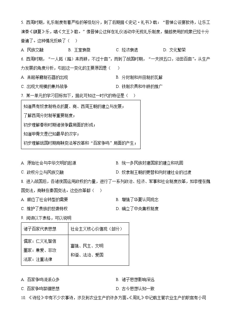 广东省广州市花都区2024--2025学年七年级上学期期末历史试题（原卷版+解析版）第2页