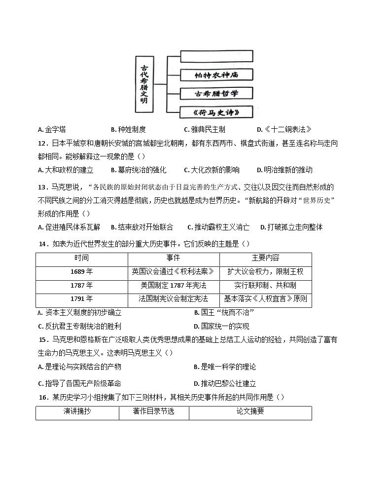 江苏省宿迁市沭阳县乡镇联考2024-2025学年九年级3月月考历史试题第3页