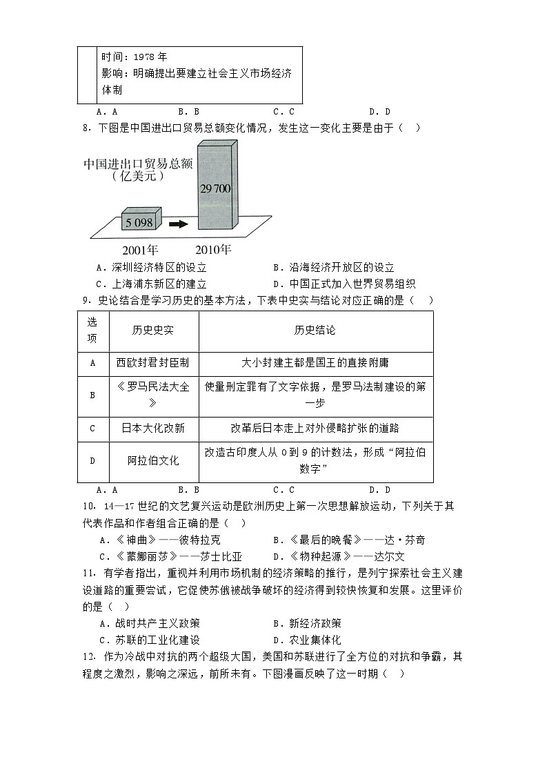 陕西省榆林市子洲县周家硷中学2025年中考一模历史试题第3页